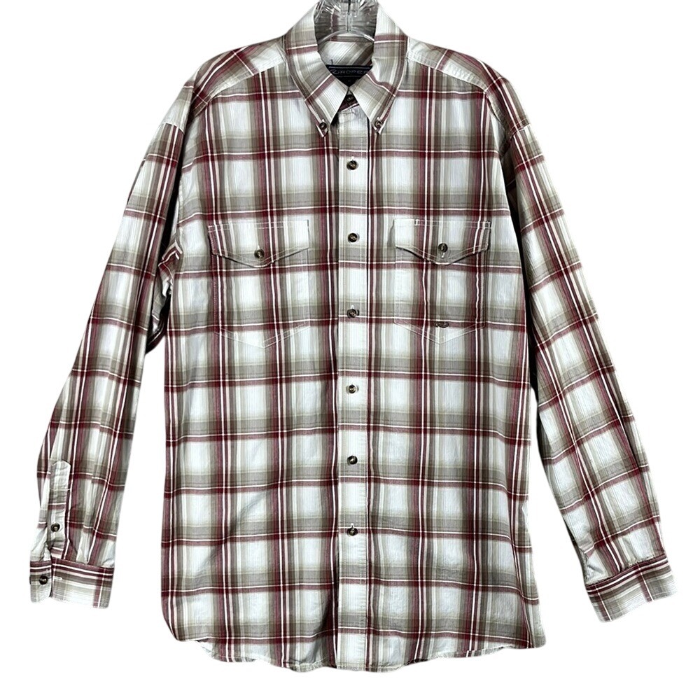 Roper Long Sleeve Western Button Up Shirt Mens‎ Size Medium Red White Plaid